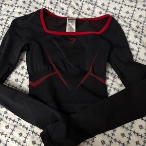 Gymshark Black and Red Long Sleeve Top